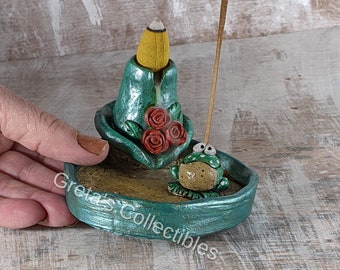 Frog Backflow Burner, Housewarming Gift, Incense Holder, Frog Watefall Cone Burner, Incense Burner, Stick Burner, OOAK, Frog Lovers Gift