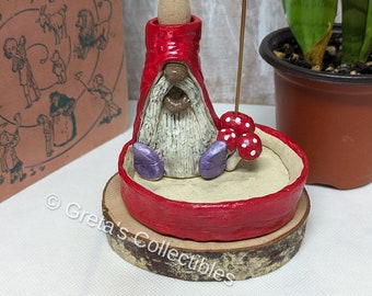 Gnome Incense Burner, Housewarming Gift, Incense Holder, Gnome Watefall Cone Burner, Backflow Cone, Stick Burner, OOAK, Gnome Lovers Gift