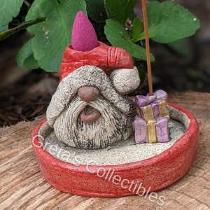 Santa Incense Burner, Christmas Decor, Incense Holder, Santa Watefall Cone Burner, Christmas Santa, Backflow Cone, OOAK, Santa Lovers Gift