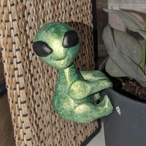 Whimsical Alien pot hugger, Ceramic Alien, Garden Art, Cute Alien, Whimsical Alien, Handmade Alien, Alien Lover's Gift, Planter Decor