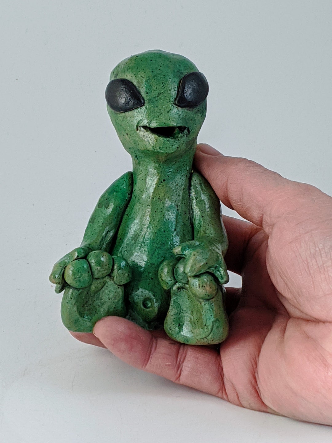 Green Alien, Incense Burner, Little Green Men, OOAK, Ceramic Alien