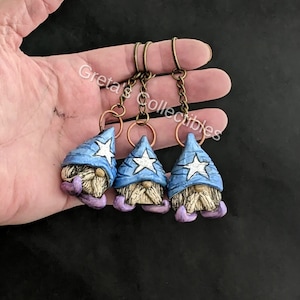 Wizard Keychain, Stocking Stuffer, Ceramic Wizard, Handmade Wizard, Wizard Lovers Gift, Geek Gift, Whimsical Wizard, Blue Wizard, OOAK