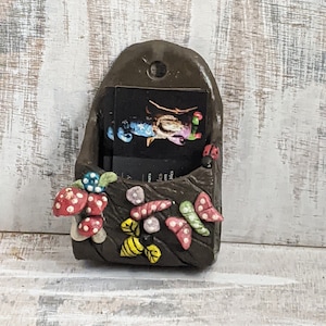 Pochette murale en céramique, thème jardin, chêne, papillon, champignons, coccinelle, libellule, bourdon, escargot, feu vif, porte-cartes, plante aérienne