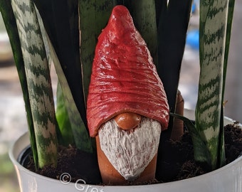Gnome Watering Spike, Olla self watering system, Terracotta Gnome, Garden Decor, Fairy Garden Art, Yard Art, OOAK, Plant Lover's Gift