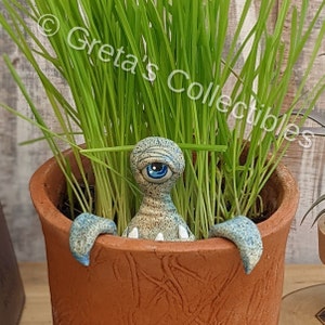 Monster Plant Buddy, Cyclops Ceramic Monster, Garden Art, Plant Art, Mini Monster, Whimsical Monster, Handmade Monster, Garden Lover&#39;s Gift