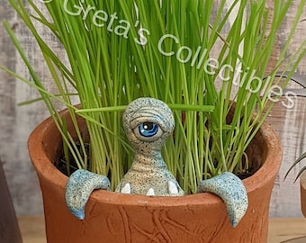 Monster Plant Buddy, Cyclops Ceramic Monster, Garden Art, Plant Art, Mini Monster, Whimsical Monster, Handmade Monster, Garden Lover&#39;s Gift