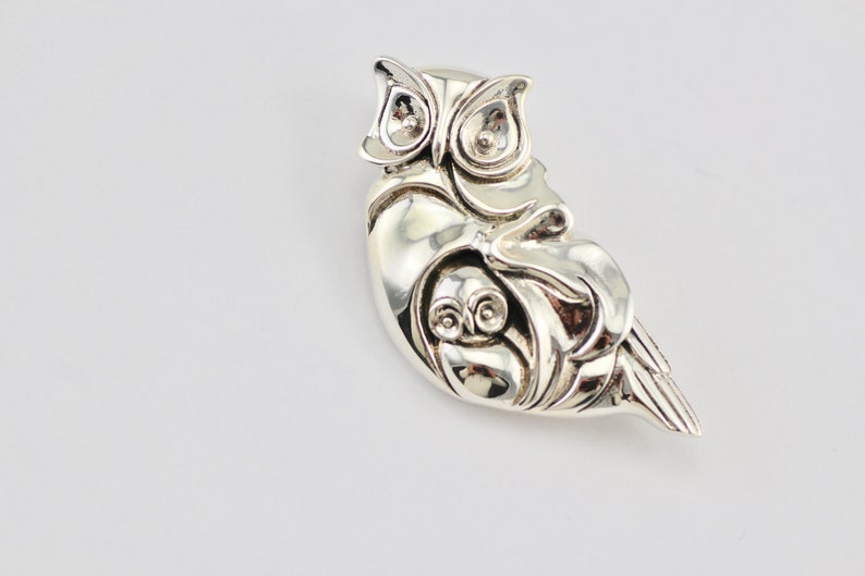 Art Deco Style Mother And Baby Owl BroochPendant In 925 Sterling Silver