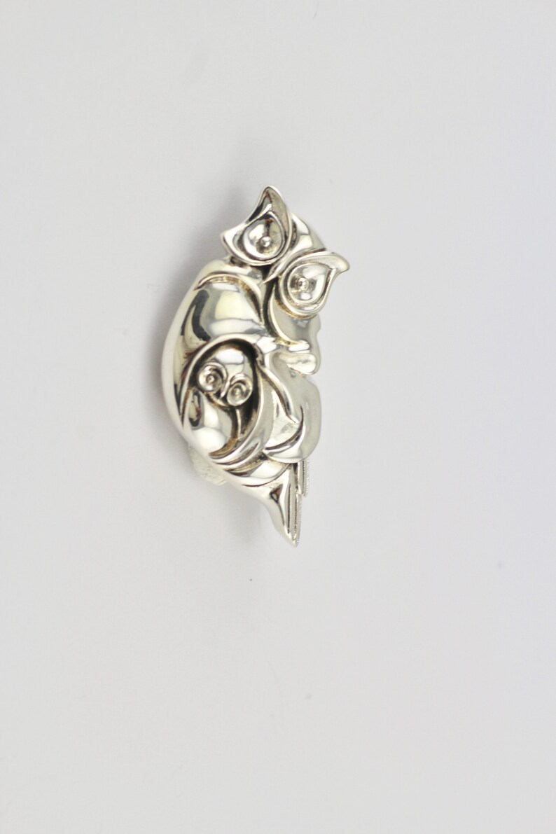 Art Deco Style Mother And Baby Owl BroochPendant In 925 Sterling Silver