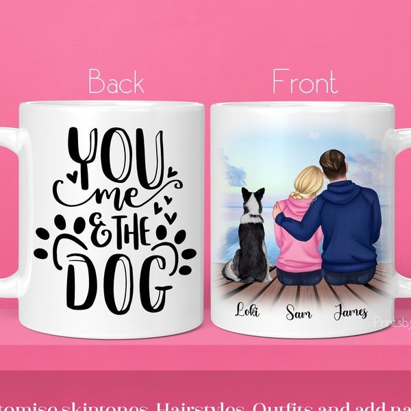 Personalised Couple Dog Mug | You me and the dog | Lovers in hoodie coffe mug