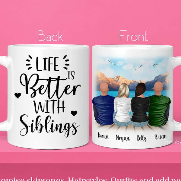 Personalised Siblings Coffee Mug | Life is better with siblings | Sister Brother custom mug |