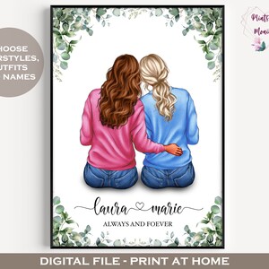 Día de San Valentín LGBTQ personalizado Arte mural imprimible / Retrato de dibujos animados digitales / Decoración del hogar de pareja / Tarjeta de aniversario Activo