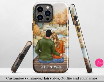 Custom fall Couple tough phone case Personalised autumn Girlfriend phone cover Custom boyfriend iphone case samsung couple slim phone case