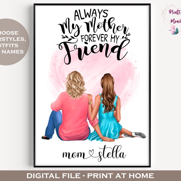 Personalised Mother Daughter Printable Wall Art  | mother’s day card | Always my mother forever my friend