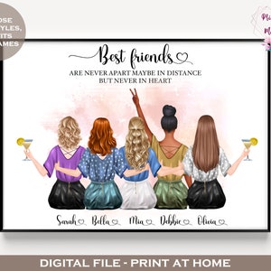 Personalised Best Friends Printable Wall Art  |Digital Cartoon Portrait | Best friends are never apart maybe in distance but never in heart