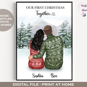 Personalised Couple Wall art | Custom first christmas together printable wall art | Perfect gift for boyfriend or girlfriend