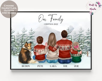 Personalised Christmas Family Printable Wall Art | Digital Cartoon Portrait | Christmas home decor | Keepsake gift family illustration