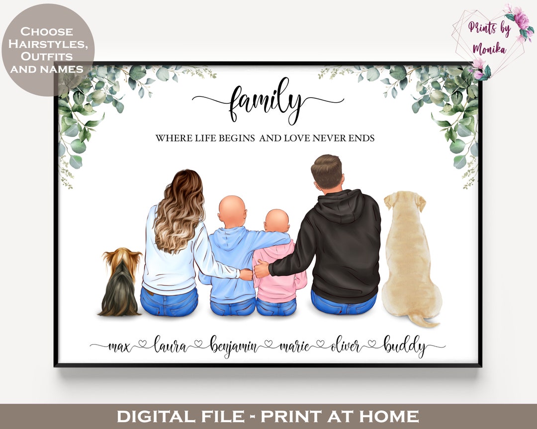 Personalised Family Printable Wall Art With Dogs | Digital Cartoon ...