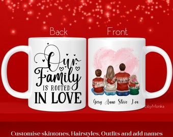 Tazza di famiglia di Natale personalizzata / Scegli capelli e abiti / madre padre bambino bambini bambino / Regalo di Natale personalizzato per la famiglia