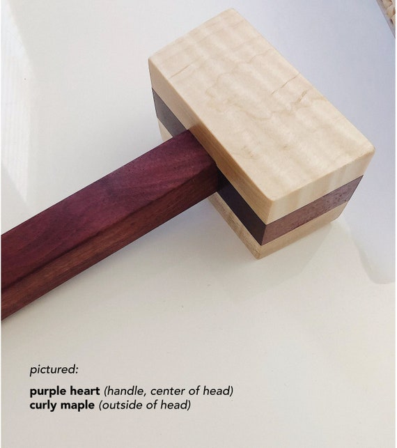 Handcrafted Wooden Mallet Purple Heart, White Oak, Curly Maple, Zebrano,  Black Walnut Wood Hammer 