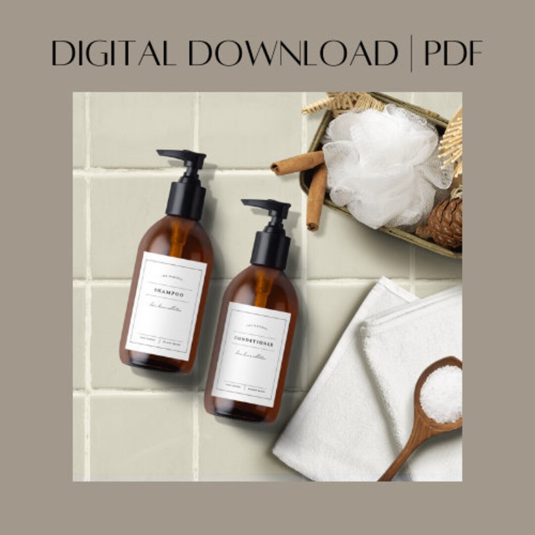 Printable Label Set Shampoo Conditioner, Body Wash Labels Digital