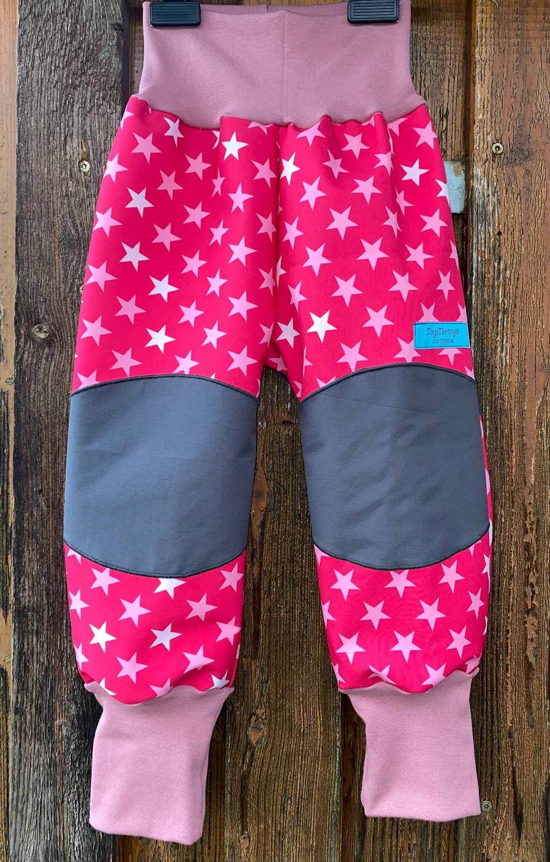 robust-outdoor-trousers-pink-stars-size-86-92-98-cordura-waterproof