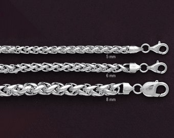 Plata TRIGO Collar plano-925 Plata de ley-Cadena de trigo-Italia Collar de plata-Cadena de plata-Alambre plano Collar italiano de trigo\Pulsera