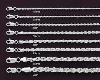 Collar de cuerda de plata-925 cadena de cuerda de plata de ley-collar de plata-plata italiana-cadena de cuerda de corte de diamante collar\pulsera\pulsera de tobillo