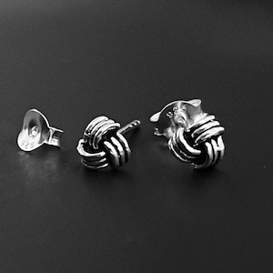 Solid Sterling Silver 3 String KNOT Stud Earrings-Oxidized-Three String Knot Studs Earrings