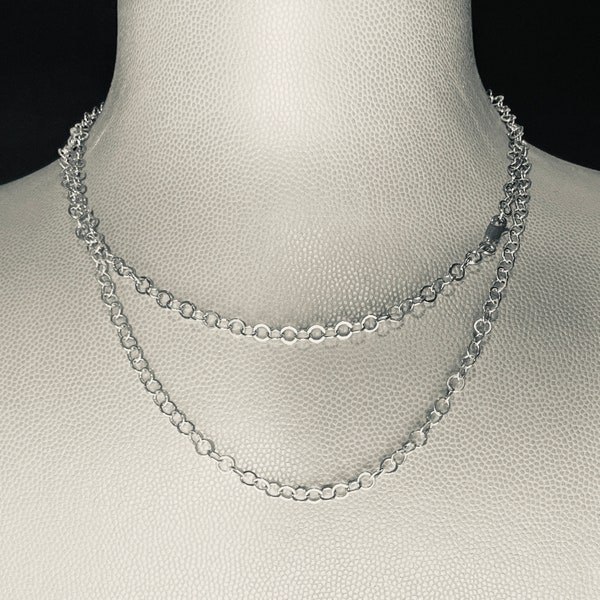 7.5" 9" 14" 15" 16" 18" 20" 24" DROP ROUND Silver Necklace-Thin Flat Round Chain-Italy Silver-Open Flat Round Link Chain Necklace-Bracelet