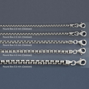 Boîte ronde en argent oxydé, chaîne encadrée, collier en argent italien, collier/bracelet en argent italien foncé brillant, Italie