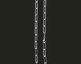 Silver Dia-cut PAPER CLIP Necklace-Diamond Cut Paper Clip Chain-Pendant Chain-Polished Dia-cut Wire Paper Clip Link-16" 18"