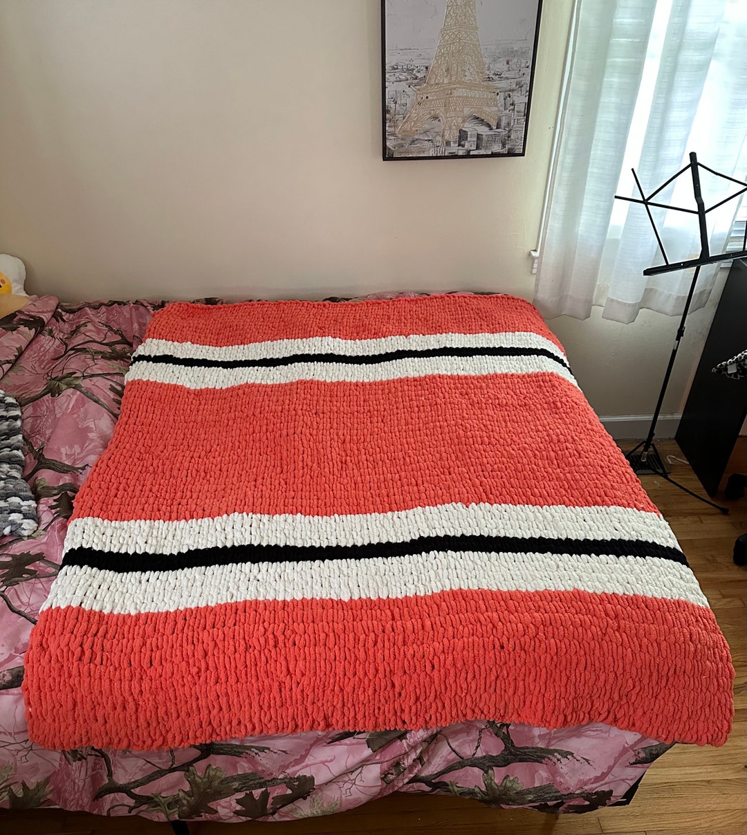 Chunky Striped Knit Blanket Finger Loop Blanket Chunky Throw Etsy