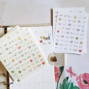 Mini pegatinas para diario de emociones, Hojas de pegatinas para planificador de emojis, Blanco y transparente mate