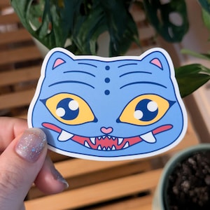 Derpy Head Vinyl Sticker | Blue Tiger | Cute Demon Tiger | Kpop | KPDH