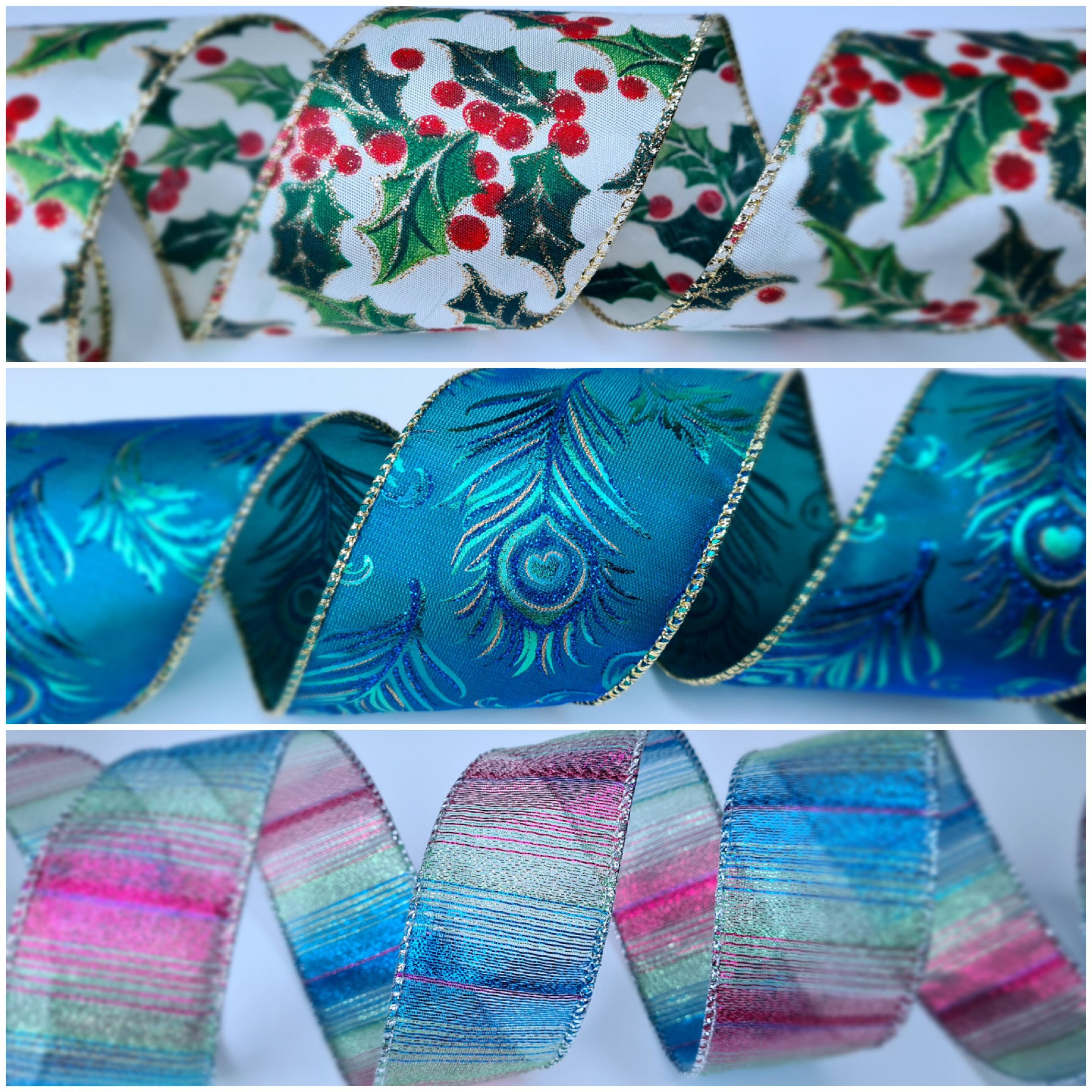 Christmas Ribbon Wire Edge Decoration Tree Gift Wrap Craft Glitter 38mm ...