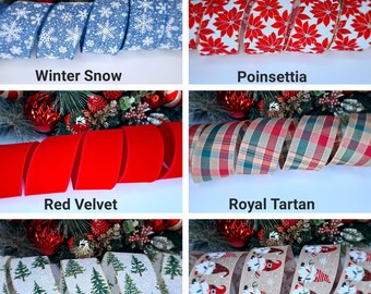 63mm Christmas Tree Ribbons Wired Edge Ribbon Bow Making Door Wreath Hanger Bows Gift Present Packing