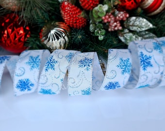 Kerstlint Draadrand 38 mm Sneeuwvlokken Kerstversiering Cadeaupapier Cadeaus Ambachtelijk Glitter Strik