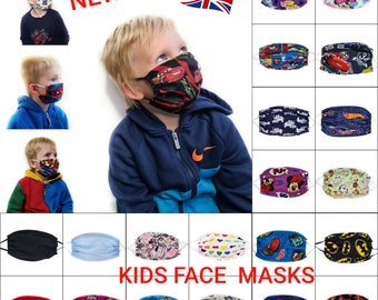 UK Face Masks Kids 5-16 years Child Adjustable Mask Handmade 100% Cotton Face Covering Cover