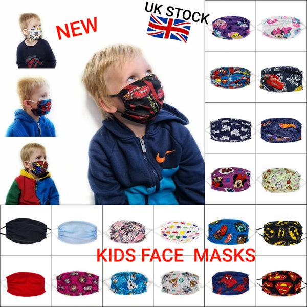 UK Face Masks Kids 5-16 years Child Adjustable Mask Handmade 100% Cotton Face Covering Cover