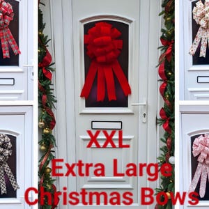 XXL Christmas Door Bow Extra Large Top Tree Wreath Bows Luxury Wired Ribbon Indoor & Outdoor Holiday Xmas Decorations Fast UK postage