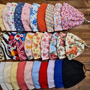 Easy Breathable Face Mask Adjustable Size - Fits to ALL UK Hand made 100% Cotton Reausable Mouth Cover
