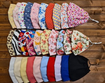 Easy Breathable Face Mask Adjustable Size - Fits to ALL UK Hand made 100% Cotton Reausable Mouth Cover