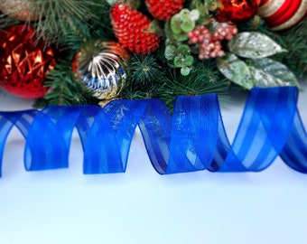 Kerstlint Draadgezoomd 38 mm Blauw kerstversieringen Cadeaupapier Cadeaus Ambachtelijk Glitterstrik