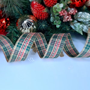 Christmas Ribbon Wire Edged 38mm Tartan Christmas Decorations Gift Wrap Presents Craft Glitter Bow
