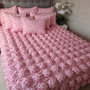 Bed Bubble Throw Cushion Set Square Blanket Puff Duved Cover Patchwork Decorative Quilted Pillow Handmade Cotton Large
