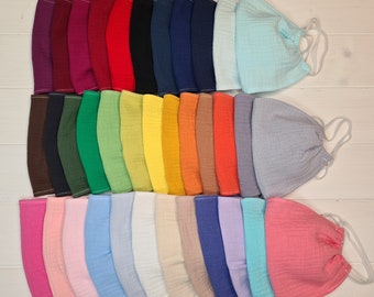 Masque facial en mousseline respirante, facile à respirer, une couche en coton biologique, doux et confortable, taille unique pour adulte