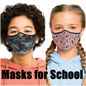 Ansiktsmasker för skolan Tre lager Barn och vuxna Justerbara storlekar Masker Återanvändbara Tvättbara Garanterad kvalitet Storbritanniens lager