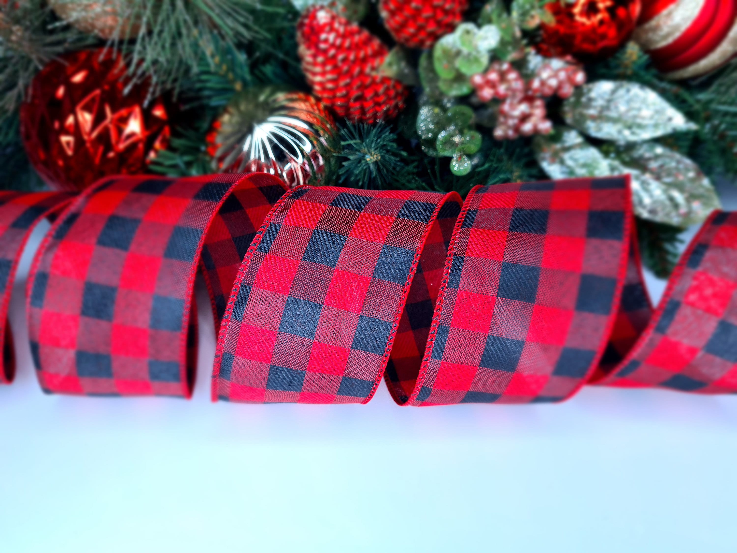 Decor Essentials Christmas Ribbons 63mm X 10yds Festive Xmas Giftwrap Ribbon Bows Crafts Presents Cake Trim Decor Events (Grey With Red Glitter Berries