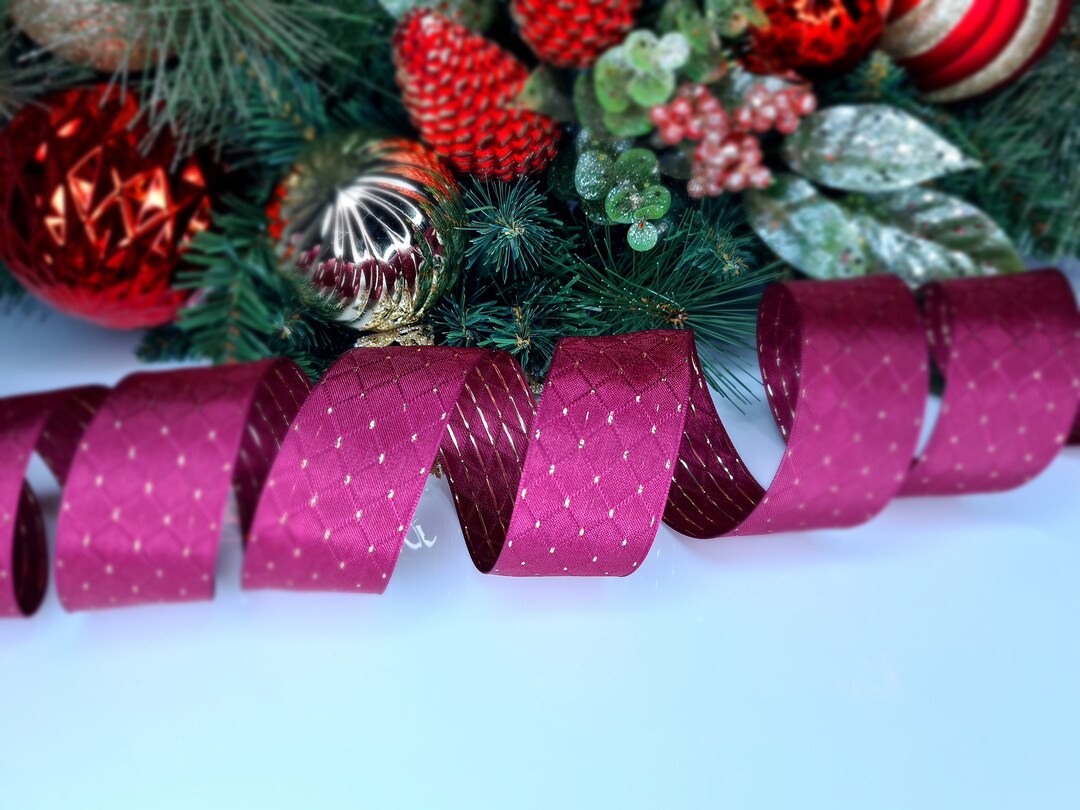 Christmas Ribbon Wire Edged 38mm Burgundy Christmas - Etsy