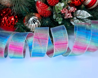Christmas Ribbon Wire Edged 38mm Pastel Christmas Decorations Gift Wrap Presents Craft Glitter Bow
